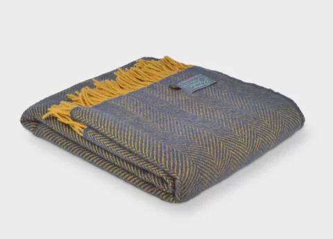 Wool Throw Yellow Navy Blue Herringbone The British Blanket Company 720x