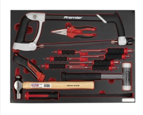 Sealey Tbtp06uk 13 Piece Tool Tray With Hacksaw Hammers & Punches